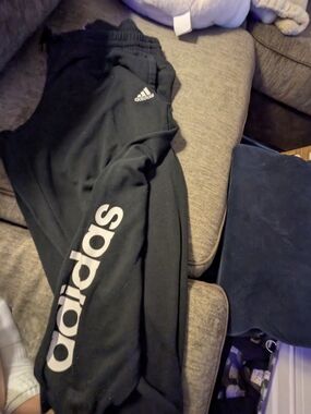 adidas Black Jogger Pants with White Tag Detail